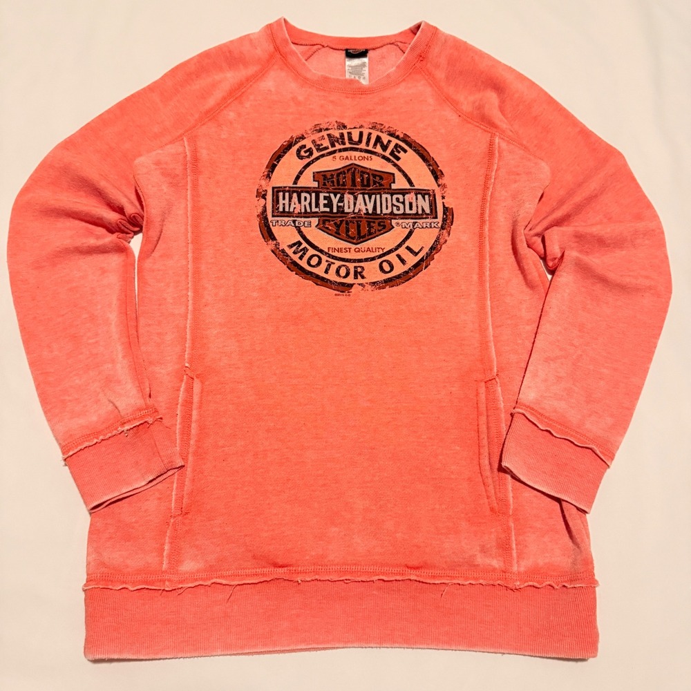 Harley-Davidson Sweatshirt Women Medium Coral Pink Motor Oil Graphic Pullover